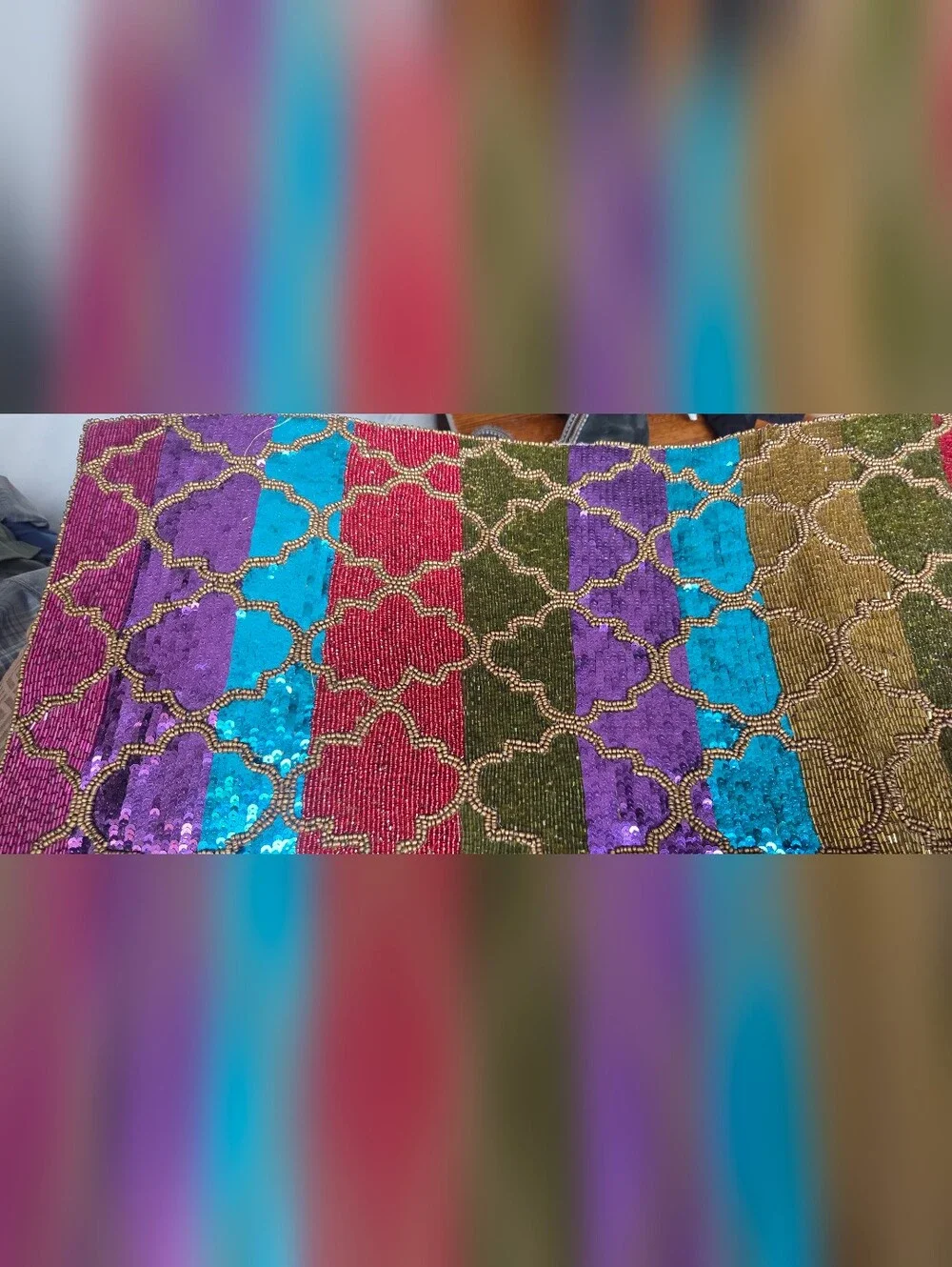 Vintage Pier 1 Imports Beaded & Sequined Table Runner 36X13 Vibrant Color block